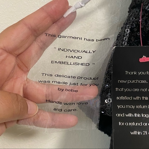 Bebe Dress Women’s Small Black Wonderland Strapless Peplum Sequin Cocktail Dress - Picture 11 of 14